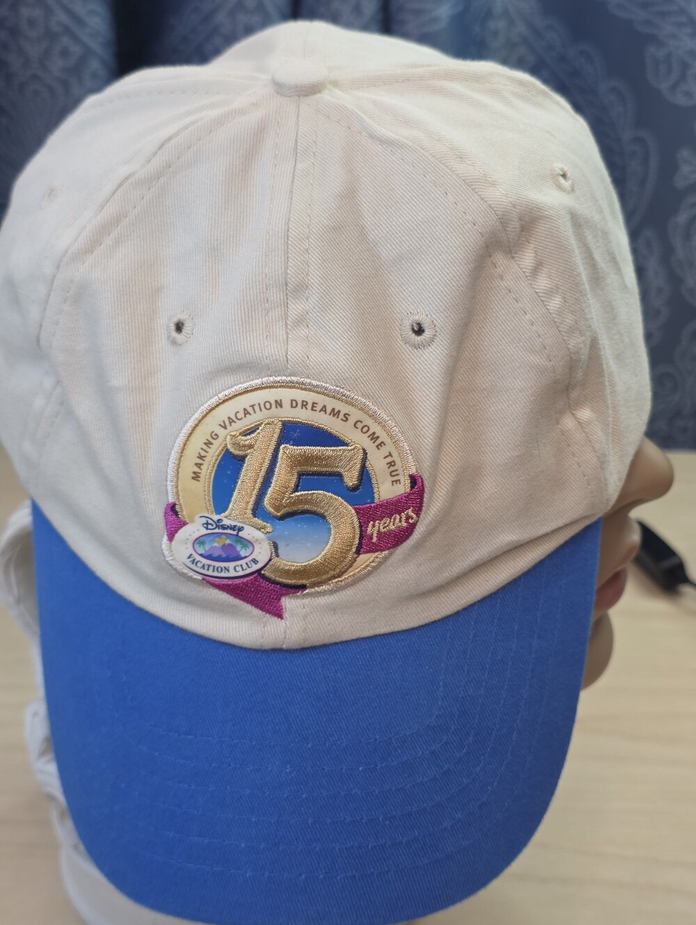 Vintage Disney Vacation Club 15 Years Member Baseball Cap Hat Cream Blue DVC